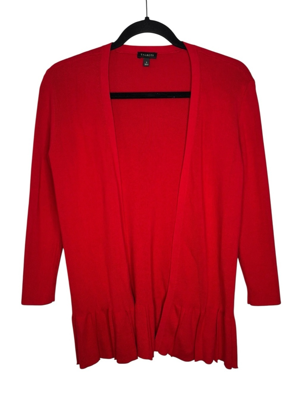 Talbots Red Open Front Cardigan Pleated Hem Business Casual Cotton Blend Small